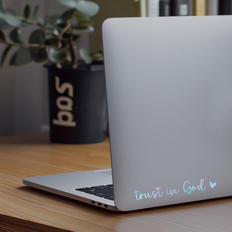 WCDHOR 2 x Trust In God Rearview Mirror Decal Water Bottle Stickers Affirmation Reminder Sticker Laptop Bumper Sticker Tumbler Vinyl Sticker Car Mirror Decal New Car Decor (Trust In God, Holographic Opal) - Image 4